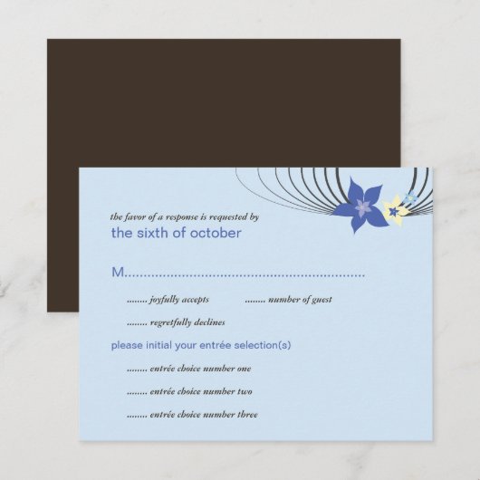 Ikebana Frangipani Blue Tropical Flower Wedding RSVP Kaartje (Voorkant / Achterkant)