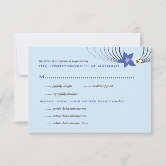 Ikebana Frangipani Blue Tropical Flower Wedding RSVP Kaartje (Voorkant)