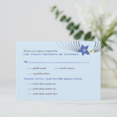 Ikebana Frangipani Blue Tropical Flower Wedding RSVP Kaartje (Staand voorkant)