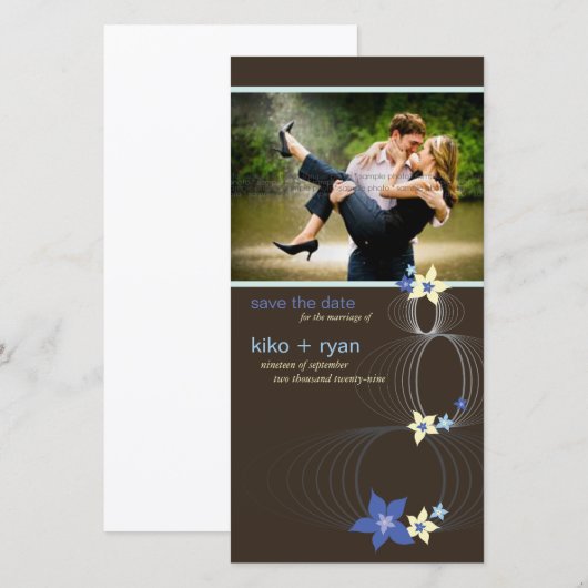 Ikebana Frangipani Blue Tropical Flower Wedding Save The Date (Voorkant / Achterkant)