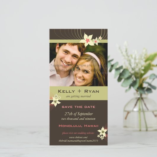 Ikebana Frangipani Roze Tropische Bloem Bruiloft Save The Date (Staand voorkant)