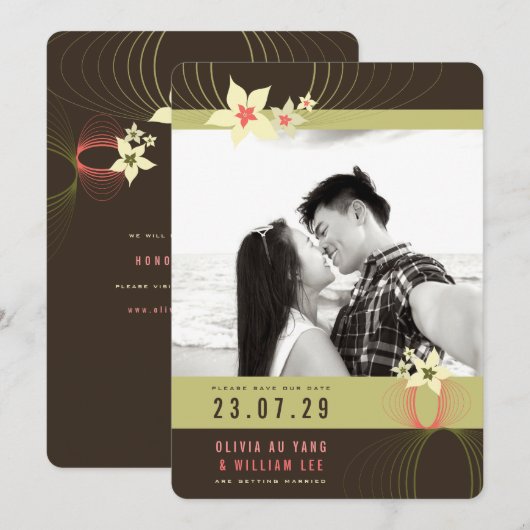 Ikebana Frangipani Roze Tropische Bloemen Bruiloft Kaart (Voorkant / Achterkant)