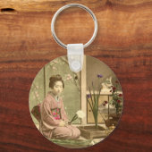 Ikebana - Mooie Kimono-meisjes die bloemen regelen Sleutelhanger (Voorkant)