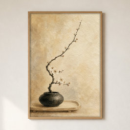 Ikebana-tak in een donkere vaas waterverfposter poster