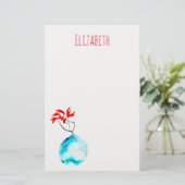 Ikebana waterverf blauw vaas briefpapier (Staand voorkant)