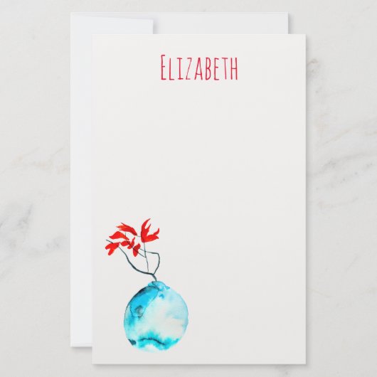 Ikebana waterverf blauw vaas briefpapier (Voorkant)