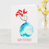 Ikebana waterverf blauw vaas kaart (Gele Bloem)