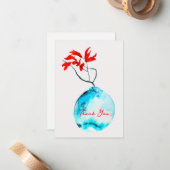 Ikebana waterverf blauw vaas notitiekaartje (Voorkant / Achterkant in situ)