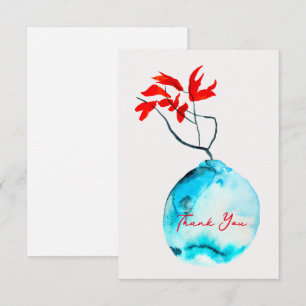 Ikebana waterverf blauw vaas notitiekaartje