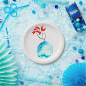 Ikebana waterverf blauw vaas papieren bordje (Feest)