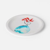 Ikebana waterverf blauw vaas papieren bordje (Gekanteld)