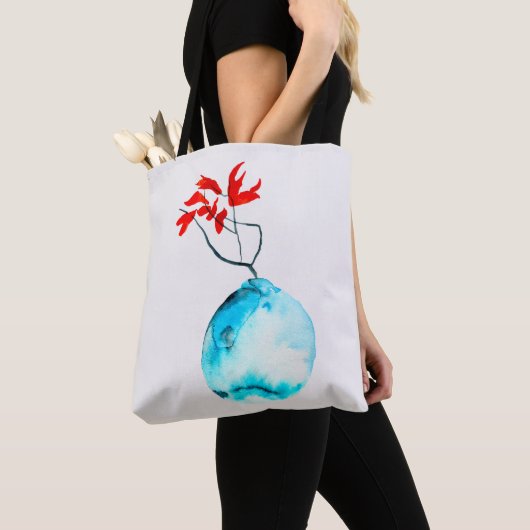 Ikebana waterverf blauw vaas tote bag (Dichtbij)