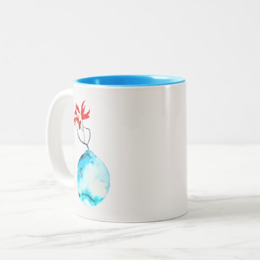 Ikebana waterverf blauw vaas tweekleurige koffiemok (Voorkant links)