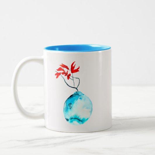 Ikebana waterverf blauw vaas tweekleurige koffiemok (Links)