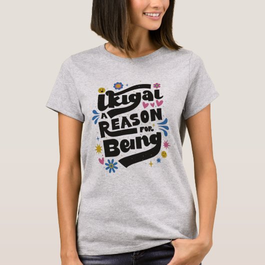 Ikigai Lettering en bloemen T-shirt (Voorkant)