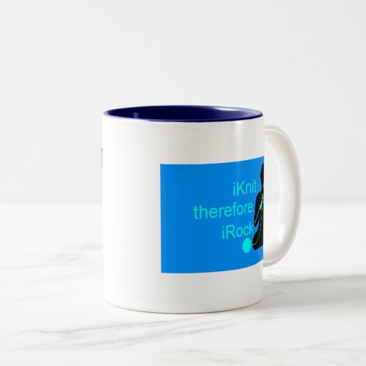 iKnit-Mok (blauw) Tweekleurige Koffiemok (Voorkant rechts)