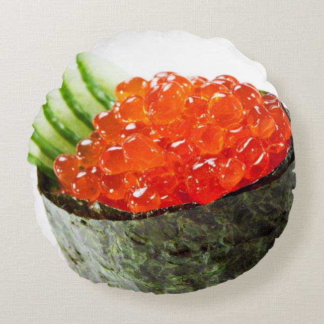 Ikura (Salmon Roe) Gunkan Maki Sushi Rond Kussen (Voorkant)