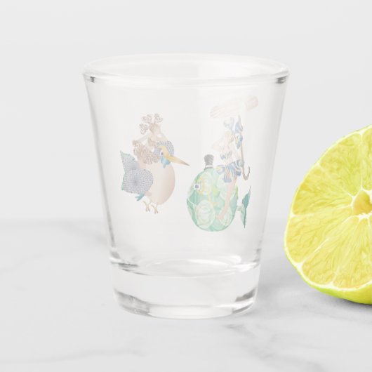 Il pesce che amava l'uccellino shot glas (Achterkant)