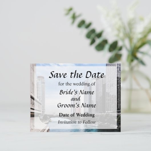 IL - Uitzicht van de Brug van Michigan Avenue spar Aankondigingskaart (Staand voorkant)