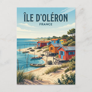 Île d'Oléron Strand en Oesterhutten Frankrijk Briefkaart