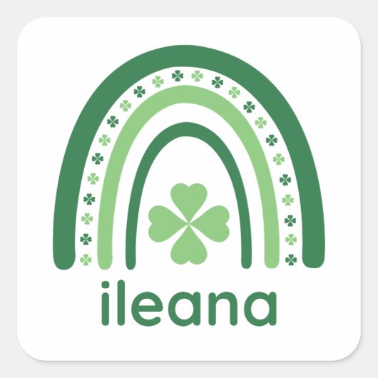 ileana Name Clover Boho Rainbow Vierkante Sticker (Voorkant)
