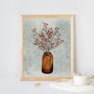 Ilex Berries in een Vase-Poster Poster