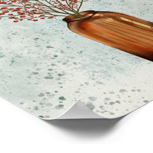 Ilex Berries in een Vase-Poster Poster (Hoek)