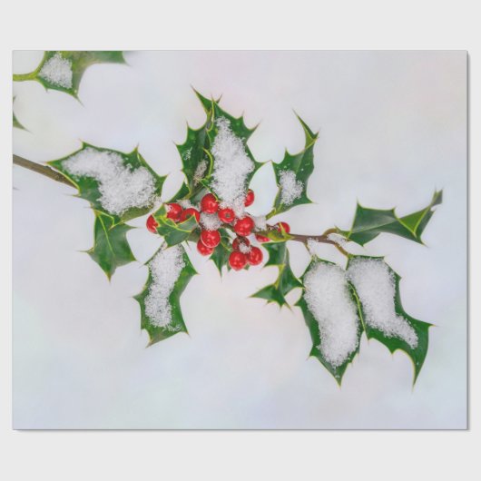 Ilex Red kerst Holly Berries op wintersneeuw — Cadeaupapier (Vlak)