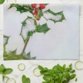 Ilex Red kerst Holly Berries op wintersneeuw — Theedoek (Gevouwen)