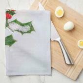 Ilex Red kerst Holly Berries op wintersneeuw — Theedoek (Quarter Fold)