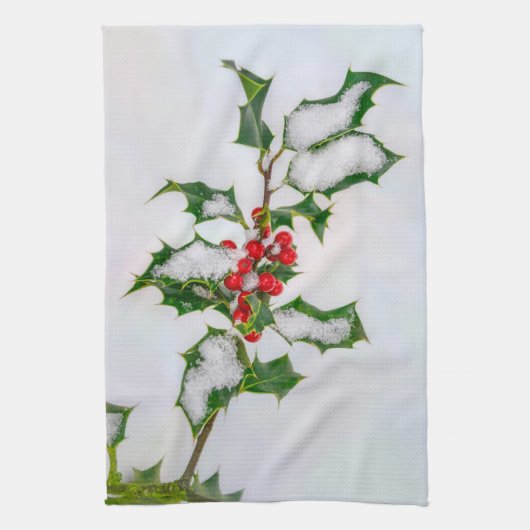 Ilex Red kerst Holly Berries op wintersneeuw — Theedoek (Verticaal)