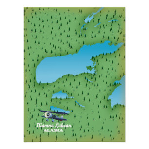 Iliamna Lake Alaska kaart Perfect Poster