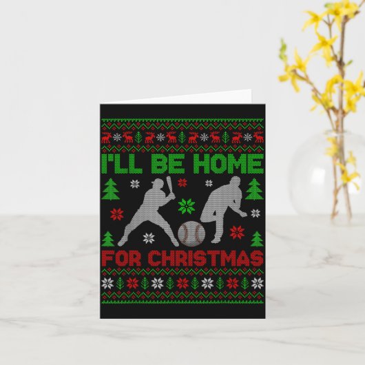 I'll Be Home For Christmas Baseball Funny Ugly Xma Kaart (Gele Bloem)