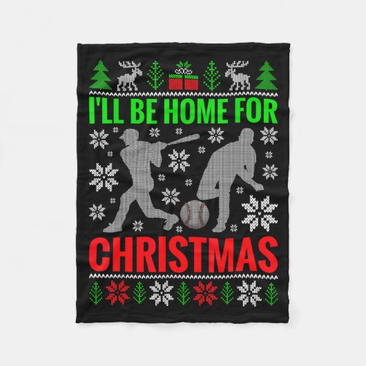 I'll Be Home For Christmas Baseball Funny Xmas  Fleece Deken (Voorkant)