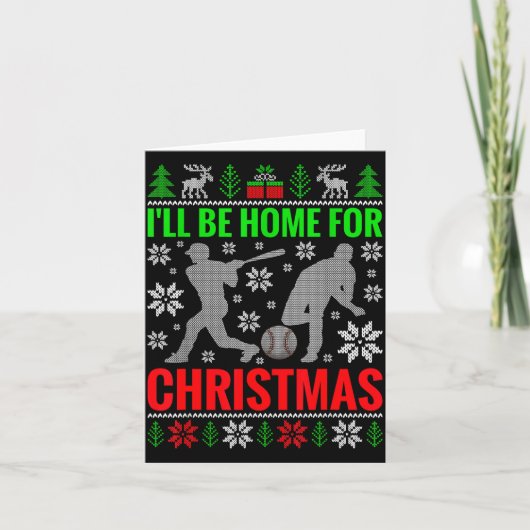I'll Be Home For Christmas Baseball Funny Xmas  Kaart (Voorkant)