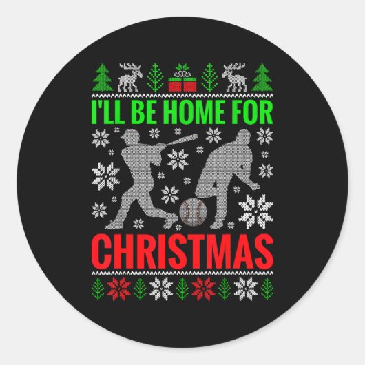 I'll Be Home For Christmas Baseball Funny Xmas  Ronde Sticker (Voorkant)