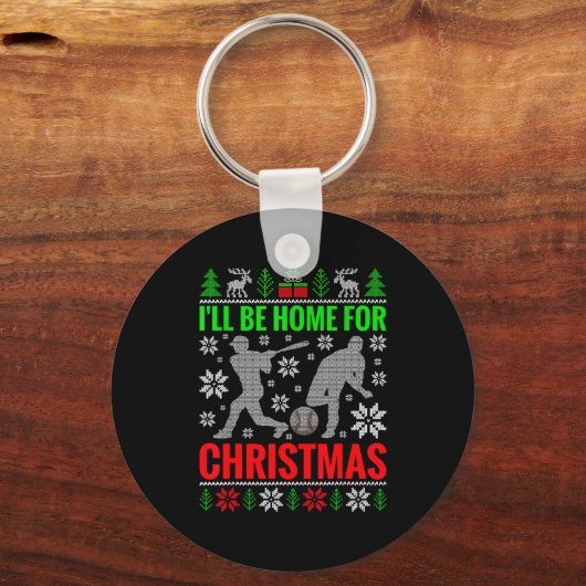 I'll Be Home For Christmas Baseball Funny Xmas  Sleutelhanger (Voorkant)