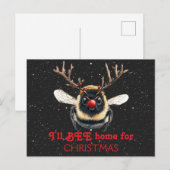 I'll BEE Home for Christmas Reindeer Bee Briefkaart (Voorkant / Achterkant)