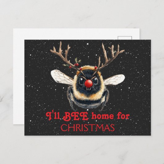 I'll BEE Home for Christmas Reindeer Bee Briefkaart (Voorkant / Achterkant)