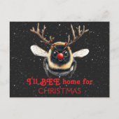 I'll BEE Home for Christmas Reindeer Bee Briefkaart (Voorkant)