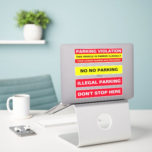 Illegaal Geen Parkeren Overtreding Waarschuwingen Sticker (Laptop op bureau)