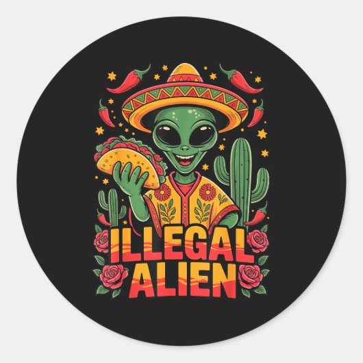 Illegale vreemdeling ronde sticker (Voorkant)