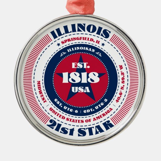 Illinois 21e staat kerstversiering metalen ornament (Voorkant)