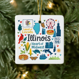 Illinois Aangepaste Familie Reis Kerstmis Keramisch Ornament