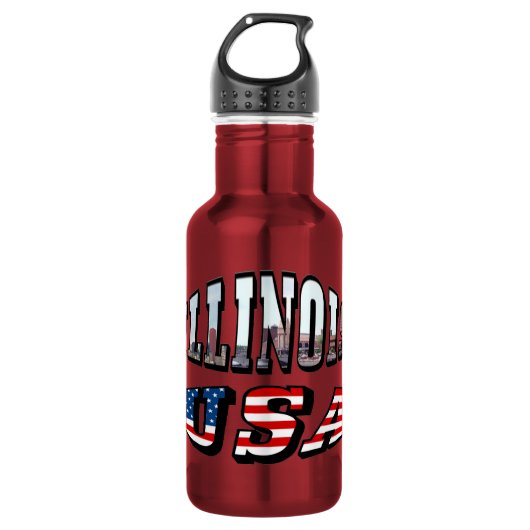 Illinois-afbeelding en USA-vlagtekst Waterfles (Voorkant)