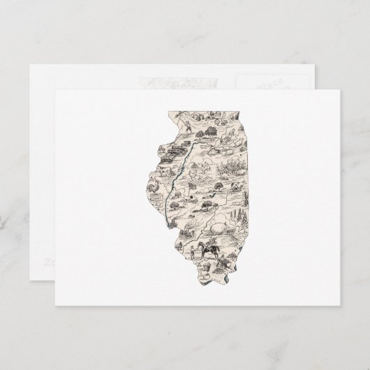 Illinois  Afbeelding Map Antiek State Chart Briefkaart (Voorkant / Achterkant)