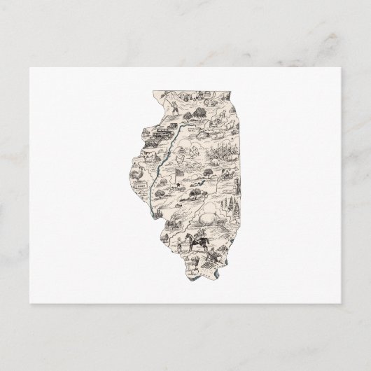 Illinois  Afbeelding Map Antiek State Chart Briefkaart (Voorkant)