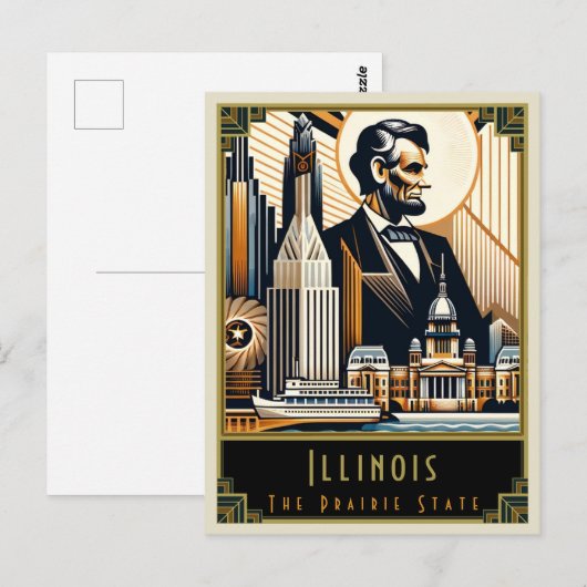 Illinois | Art. Deco Briefkaart (Voorkant / Achterkant)