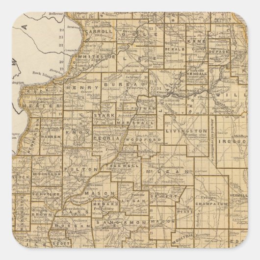 Illinois Atlas Map Vierkante Sticker (Voorkant)