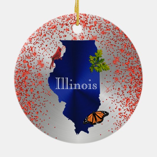 Illinois Blue Kardinaal Monarch Oak Leaf Keramisch Ornament (Achterkant)